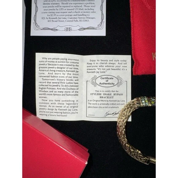 KJL Kenneth Jay Lane Jeweled Snake Serpent Bracelet SET Box Papers 1990s Vintage - Picture 13 of 16